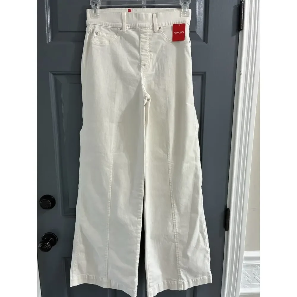 NWT SPANX 20465R Seamed Front Wide Leg in Ecru Wash Pull-on Jeans Medium